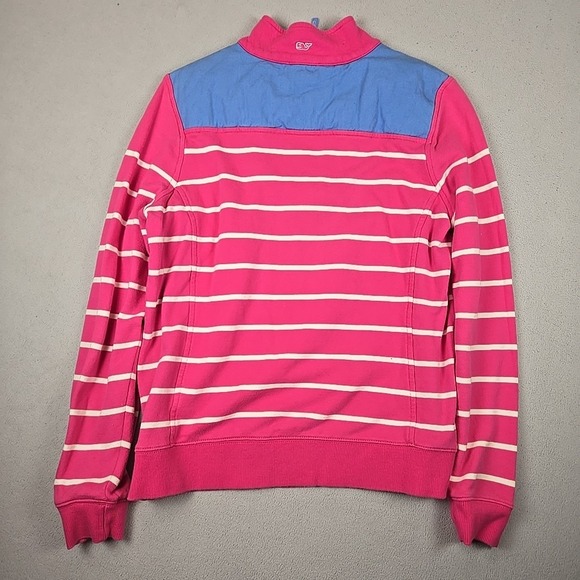 Vineyard Vines Womens Medium Pullover Quarter Zip w/Pink Striped & Blue Shoulder - Picture 3 of 9